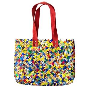 Nahui Ollin Style Candy Wrapper Tote Bag Purse Artsy Handcrafted Bright Pop Art